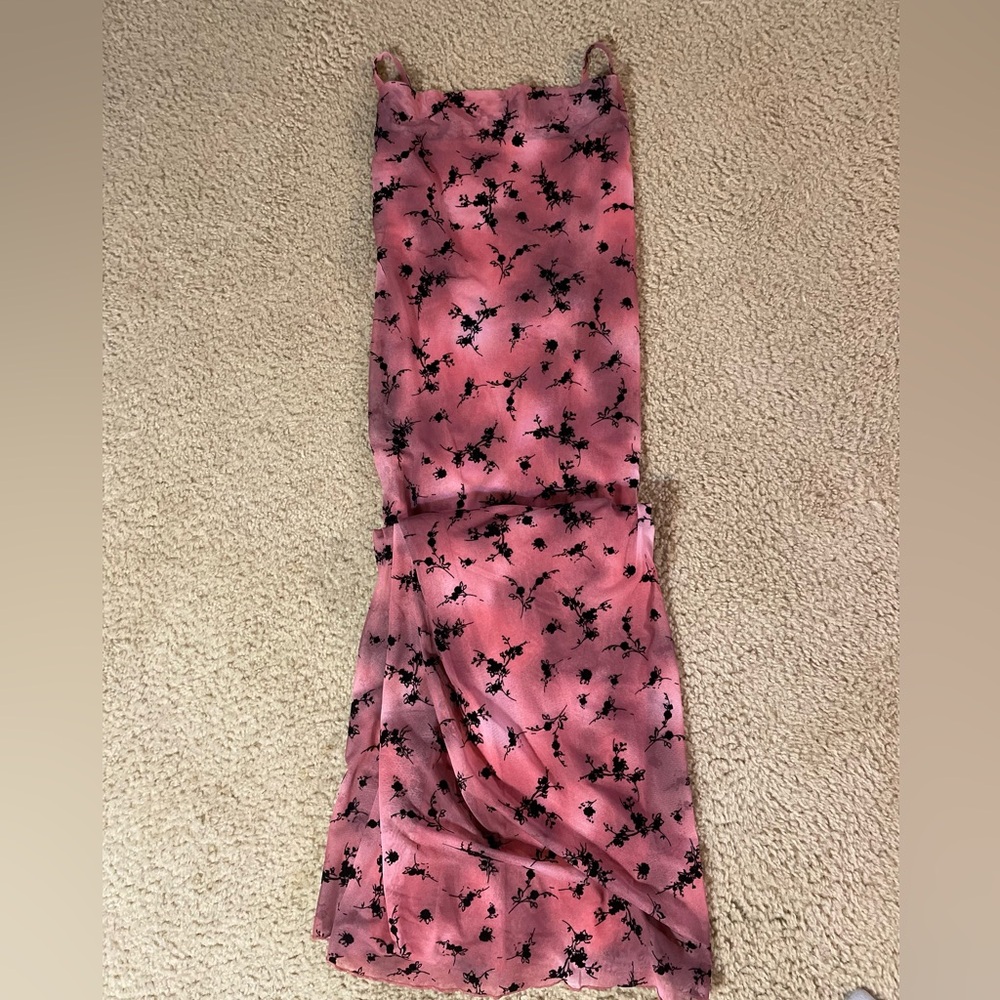 wild fable Coral Pink Slip Dress with Black Print